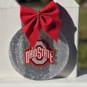Ohio State Silver and Red Holiday Ornament